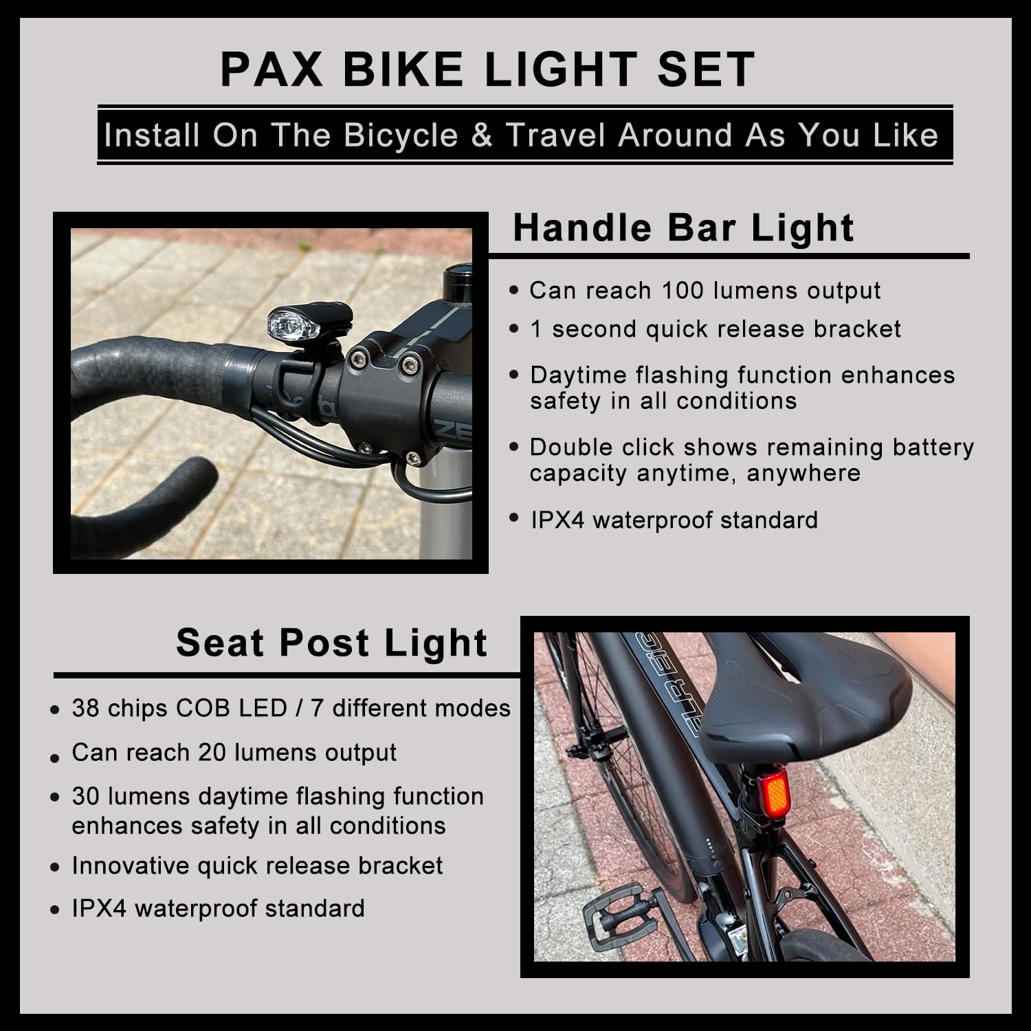 USB Rechargeable Bike Light Set