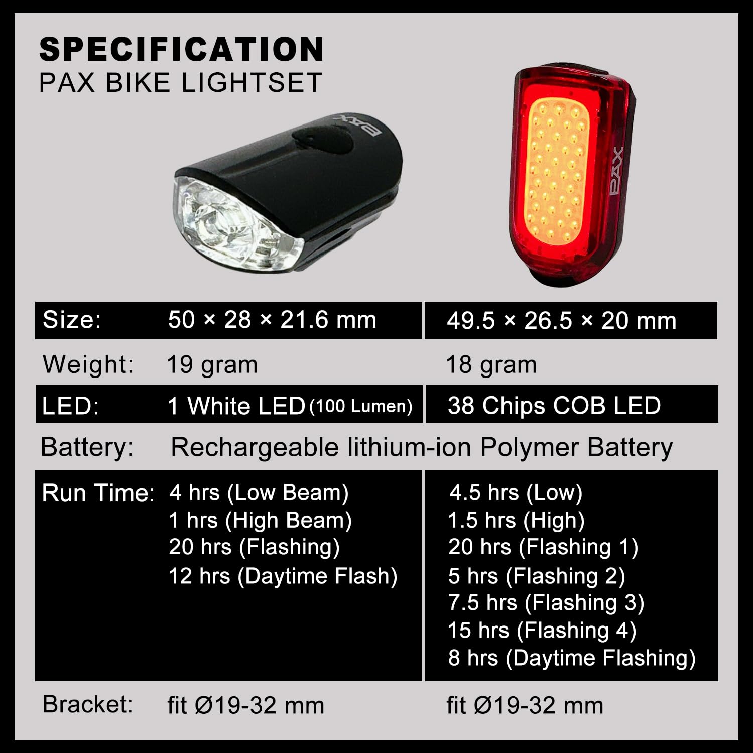 USB Rechargeable Bike Light Set